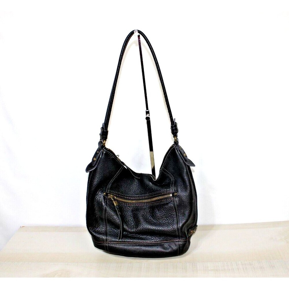 The SAK Kendra Black Pebbled Soft Leather Shoulder Bag Satchel Tote